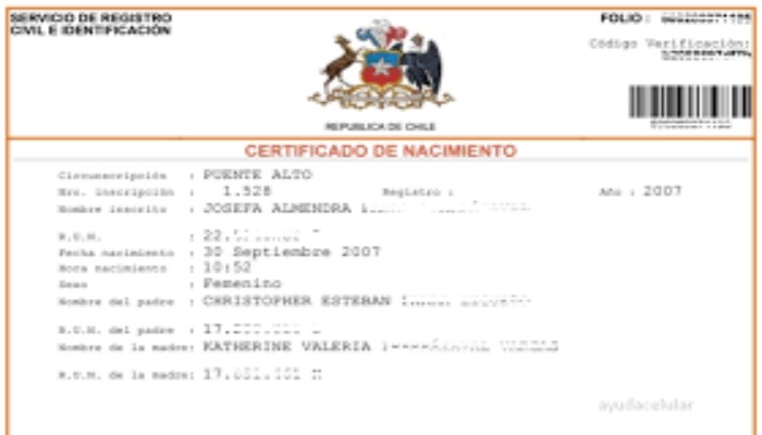certificado de nacimiento chile