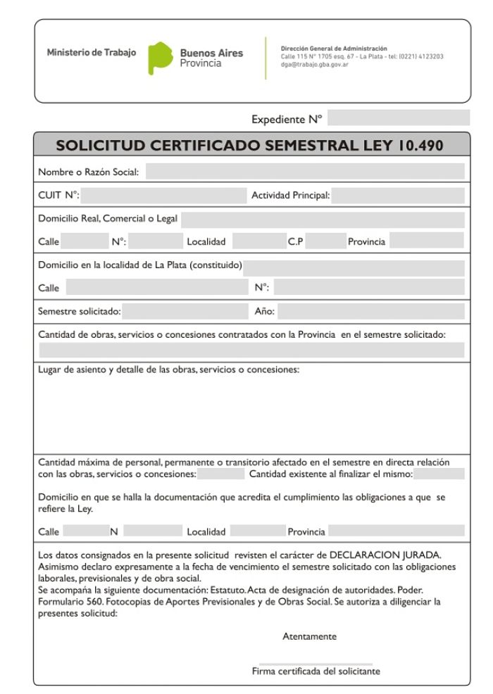 Certificado Ley 10490