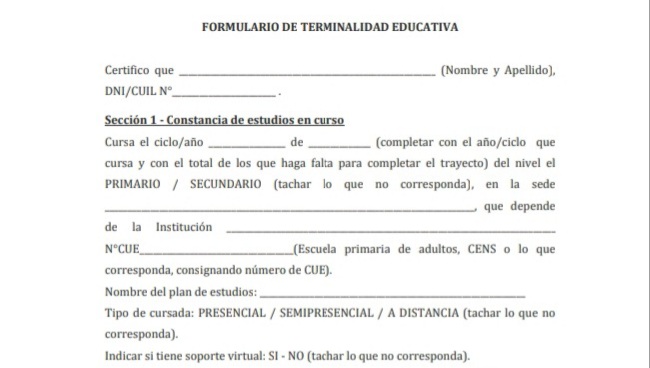 Formulario de Terminalidad Educativa (FOTE) en Argentina