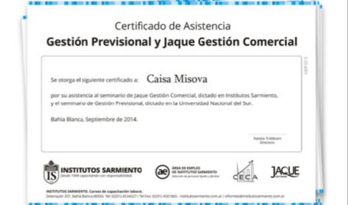 Certificado de Asistencia a un Taller en Argentina 