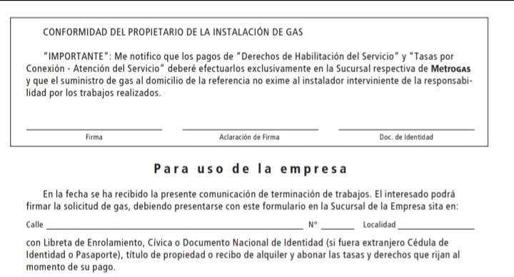 Formulario 3.5 MetroGAS en Argentina 