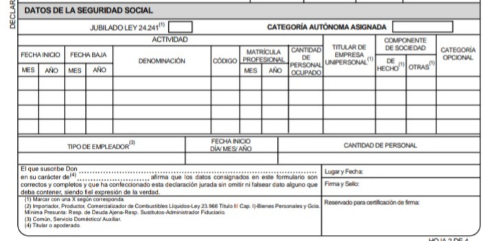Formulario 460 para solicitar el Código Único de Identificación Tributaria CUIT en Argentina 