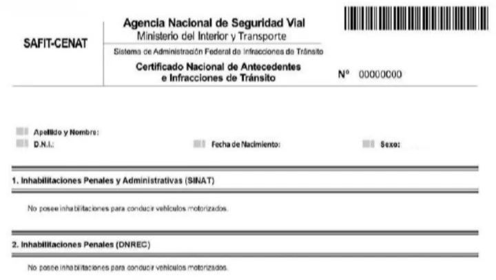 Certificado Nacional de Antecedentes de Transito (CENAT)